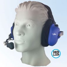 CH-22 Behind-the-head dual muff headset with red PTT button, 24 dB NRR, dynamic wire boom mic, jack for radio cord, and jack for scanner
